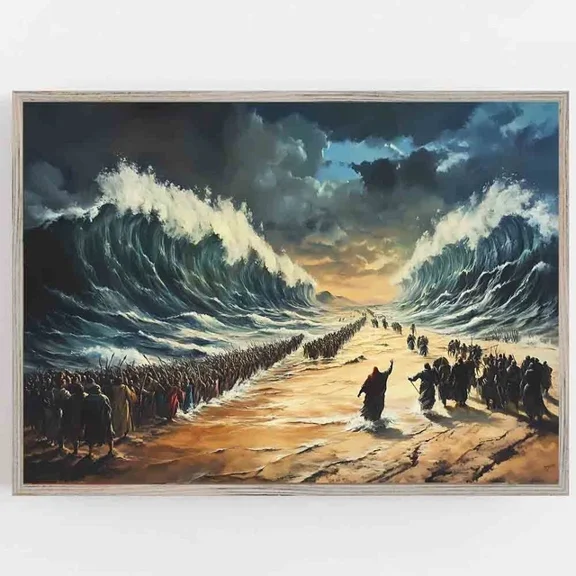 369 Prints God Parts Sea Christian Bible Moses Leads People Through Miraculous Water- No Framed, Vintage Wall Art, Trendy Retro Print, Room Decor, Wall Art UNFRAMED, 16x24