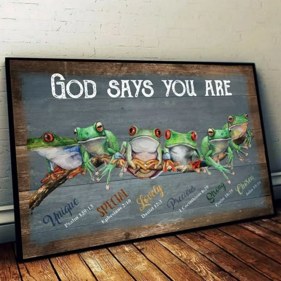 369 Prints God Says You Are Unique Special Lovely Faith Jesus Christian Frog - No Framed, Vintage Wall Art, Trendy Retro Print, Room Decor, Wall Art UNFRAMED, 12x18