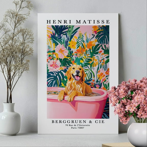 369 Prints Golden Retriever In Bathtub Wall Art Poster Bathroom Print, Henri Print, Maximalist Decor, Whimsy Dog Print UNFRAMED, 8x12