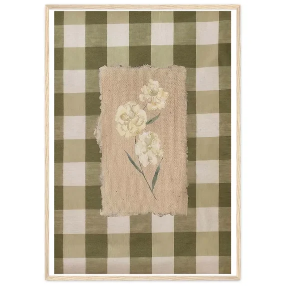 369 Prints Green Gingham Flower Print Wall Art Trendy Decor Vintage Painting Floral Wall - No Framed, Vintage Wall Art, Trendy Retro Print, Room Decor, Wall Art, Poster Only