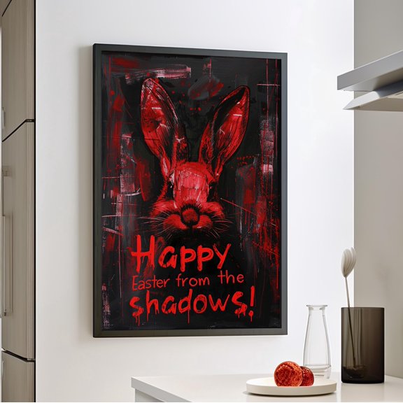 369 Prints Happy Easter From The Shadows Spooky Bunny Art Print Creepy Red Bunny Dark Oil, Shadowy Bloody Easter Rabbit Whimsigoth UNFRAMED, 8x12