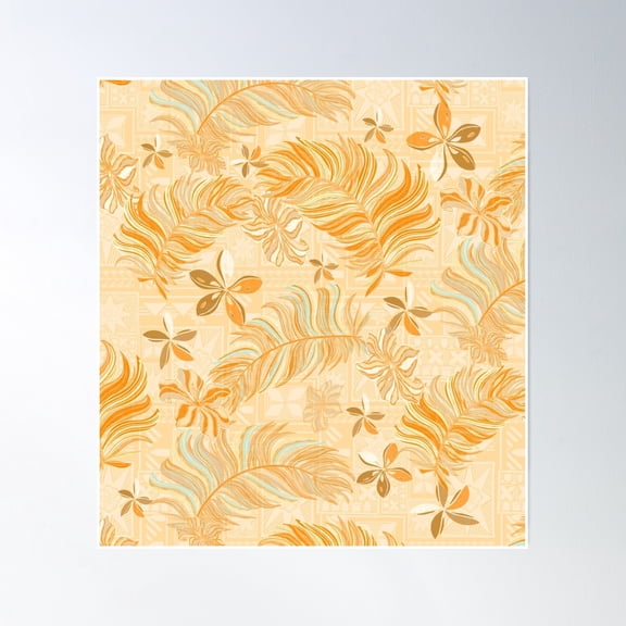 369 Prints Hawaiian - Polynesian - Samoan Vintage Orange Tropical Palm Leaves Pattern- No Framed, Vintage Wall Art, Trendy Retro Print, Room Decor, Wall Art UNFRAMED, 8x12