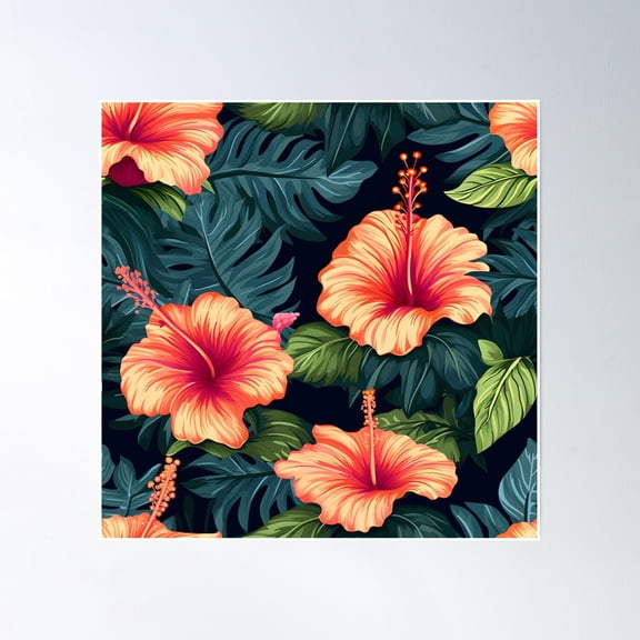 369 Prints Hibiscus Flowers Pattern 20- No Framed, Vintage Wall Art, Trendy Retro Print, Room Decor, Wall Art UNFRAMED, 16x24
