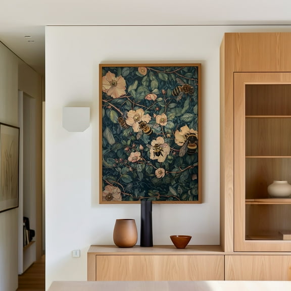 369 Prints Honey Bee William Morris Wall Art Print Vintage Farmhouse Gift For Her In Cottagecore Dark Academia Decor, Mid Century Botanical UNFRAMED, 24x36