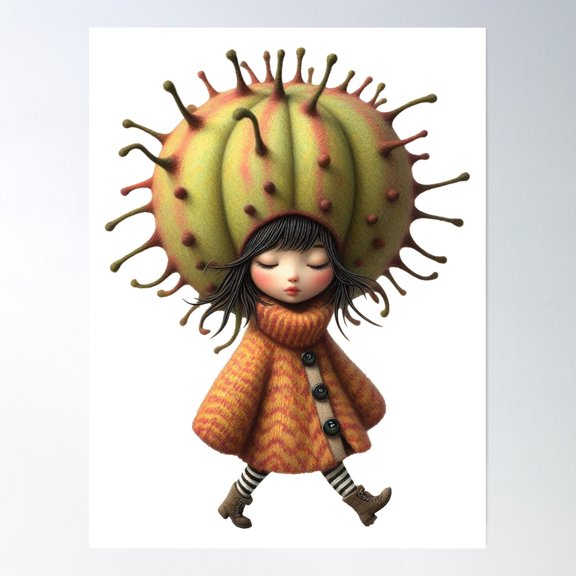 369 Prints Horned Melon Girl- No Framed, Vintage Wall Art, Trendy Retro Print, Room Decor, Wall Art UNFRAMED, 8x12