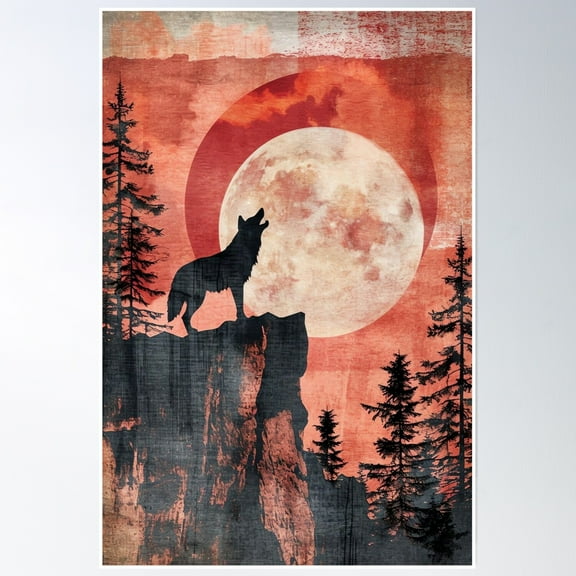 369 Prints Howling Moon Wolf- No Framed, Vintage Wall Art, Trendy Retro Print, Room Decor, Wall Art UNFRAMED, 12x18