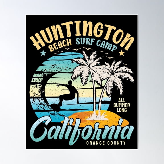 369 Prints Huntington Beach Surf Camps Surfing Orange County California- No Framed, Vintage Wall Art, Trendy Retro Print, Room Decor, Wall Art UNFRAMED, 12x18