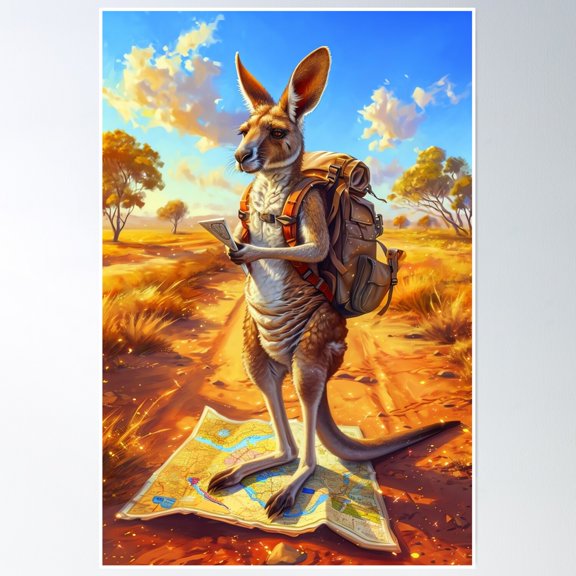 369 Prints Kangaroo Adventure- No Framed, Vintage Wall Art, Trendy Retro Print, Room Decor, Wall Art UNFRAMED, 12x18