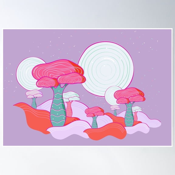 369 Prints Kawaii Anime Space Trees - Red And Lavender Purple- No Framed, Vintage Wall Art, Trendy Retro Print, Room Decor, Wall Art UNFRAMED, 8x12