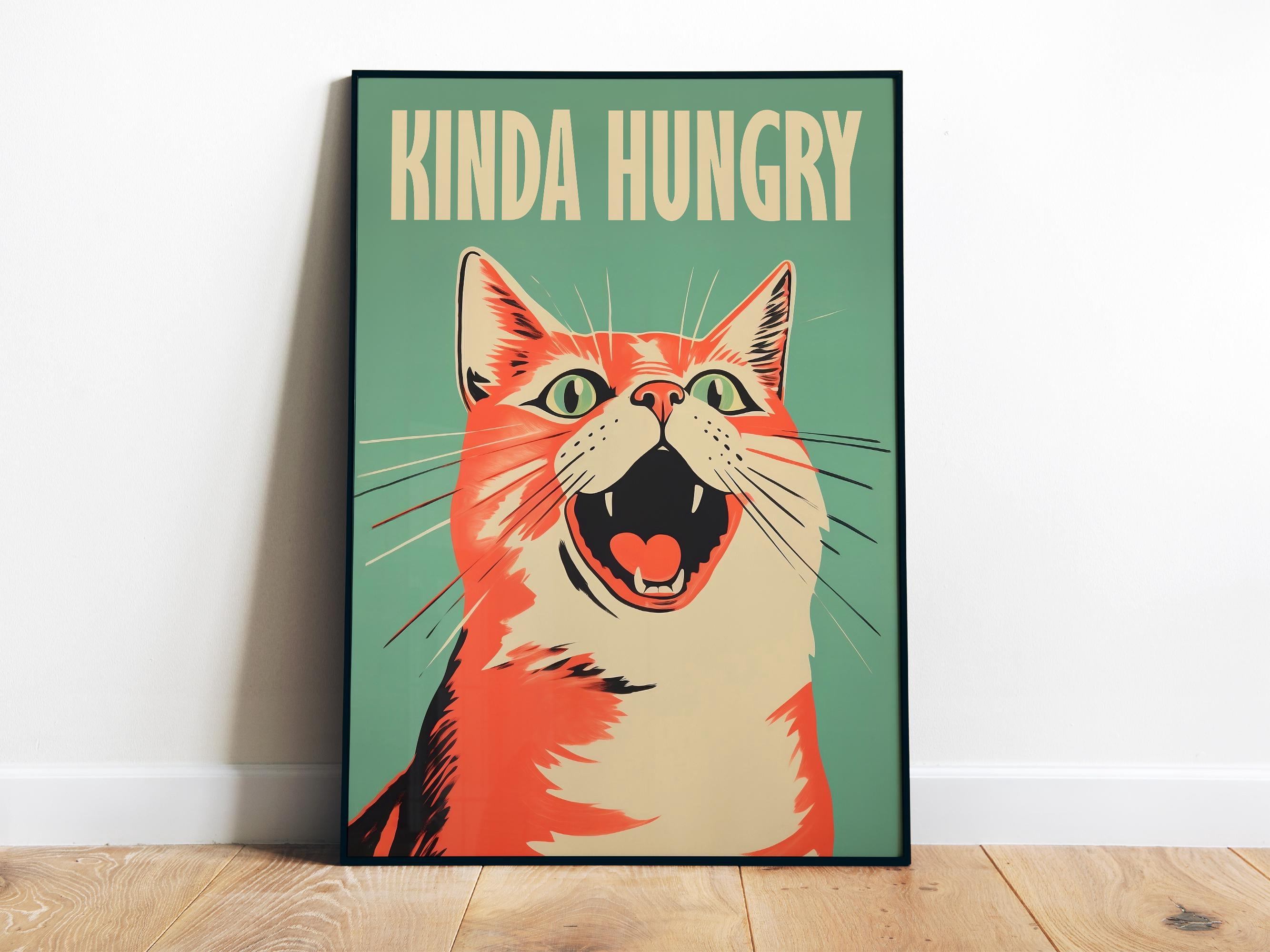 369 Prints Kinda Hungry Cat Print Kitchen Wall Art Printable Cat Poster ...