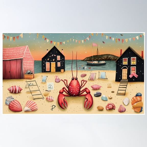 369 Prints Lobster Chilling At The Beach- No Framed, Vintage Wall Art, Trendy Retro Print, Room Decor, Wall Art UNFRAMED, 8x12