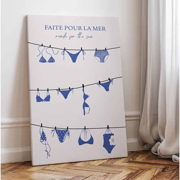 369 Prints Made For The Sea Blue Bikini Wall Art Poster Vintage Coastal Print Hand Drawn Summer Wall Art, Retro Girly Art Beachy Print UNFRAMED, 8x12