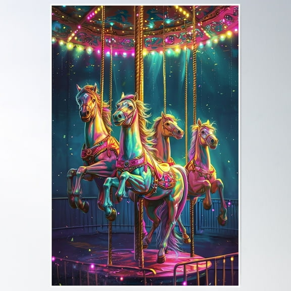 369 Prints Magical Carousel Horses- No Framed, Vintage Wall Art, Trendy Retro Print, Room Decor, Wall Art UNFRAMED, 12x18