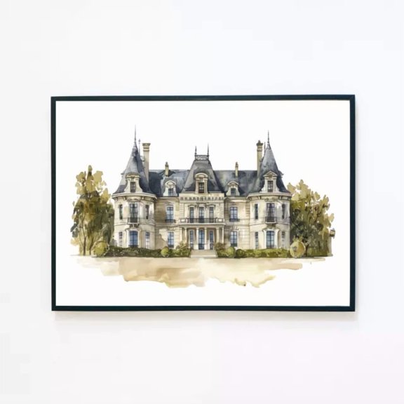 369 Prints Mansion Chateau Architecture Painting Illustration - No Framed, Vintage Wall Art, Trendy Retro Print, Room Decor, Wall Art UNFRAMED, 16x24