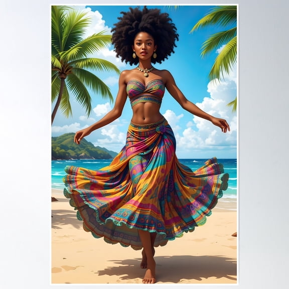 369 Prints Mauritian Sega Dancer Young Afro Female In Traditional Attire- No Framed, Vintage Wall Art, Trendy Retro Print, Room Decor, Wall Art UNFRAMED, 8x12