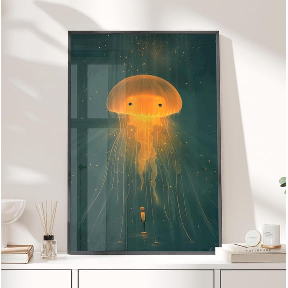 369 Prints Midnight Jellyfish Magical Wall Art Nursery Decor Poster Whimsy Jellyfish, Jellyfish Illustration, Jellyfish And Kid Art UNFRAMED, 8x12