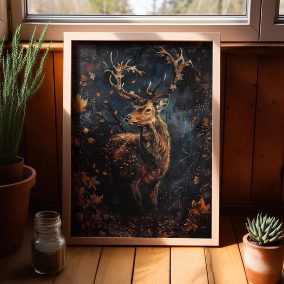 369 Prints Moody Deer Dark Fall Art Cottagecore Decor Poster Vintage William Morris Of Woodland Animal Artwork Dark Academia UNFRAMED, 12x18