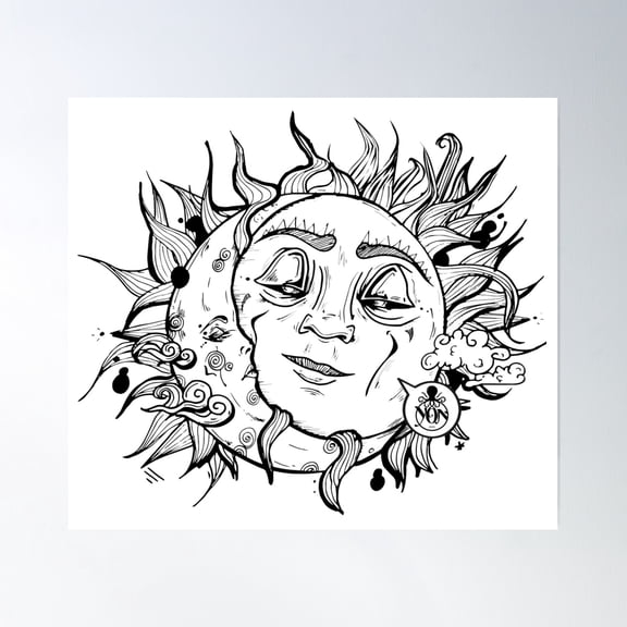 369 Prints Moon And Sun- No Framed, Vintage Wall Art, Trendy Retro Print, Room Decor, Wall Art UNFRAMED, 24x36