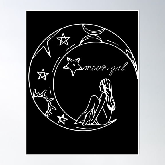 369 Prints Moon Girl- No Framed, Vintage Wall Art, Trendy Retro Print, Room Decor, Wall Art UNFRAMED, 12x18