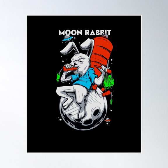 369 Prints Moon Rabbit Magical Rabbit Of The Moon- No Framed, Vintage Wall Art, Trendy Retro Print, Room Decor, Wall Art UNFRAMED, 24x36