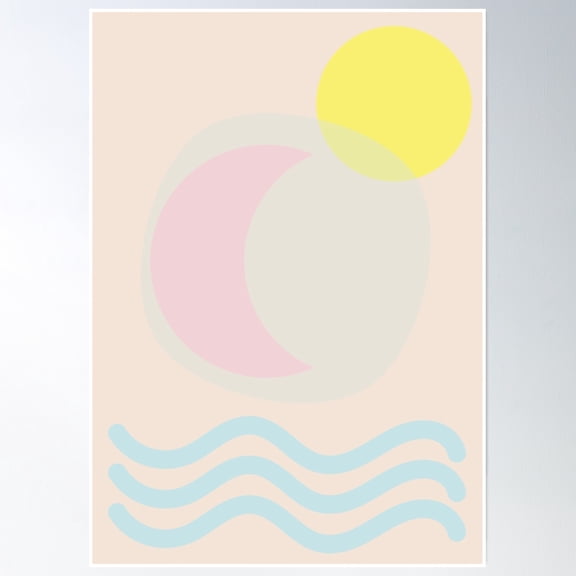 369 Prints Moon Sun Water Abstract Landscape, Minimalistic Scandi Style- No Framed, Vintage Wall Art, Trendy Retro Print, Room Decor, Wall Art UNFRAMED, 16x24