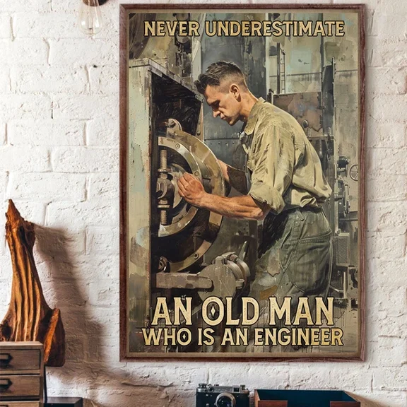 369 Prints Never Underestimate An Old Man Who Is An Engineer- No Framed, Vintage Wall Art, Trendy Retro Print, Room Decor, Wall Art UNFRAMED, 16x24