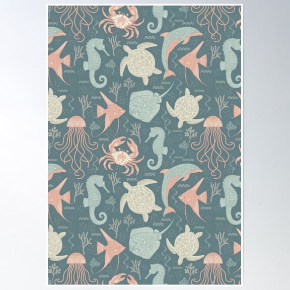 369 Prints Ocean Dreamscape - Stone Blue- No Framed, Vintage Wall Art, Trendy Retro Print, Room Decor, Wall Art UNFRAMED, 12x18