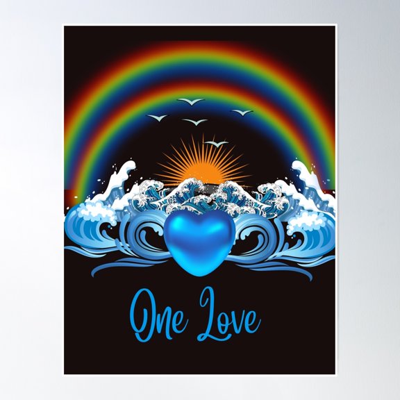 369 Prints Ocean Love, Waves And Sunset , Rainbow Tee ,- No Framed, Vintage Wall Art, Trendy Retro Print, Room Decor, Wall Art UNFRAMED, 16x24