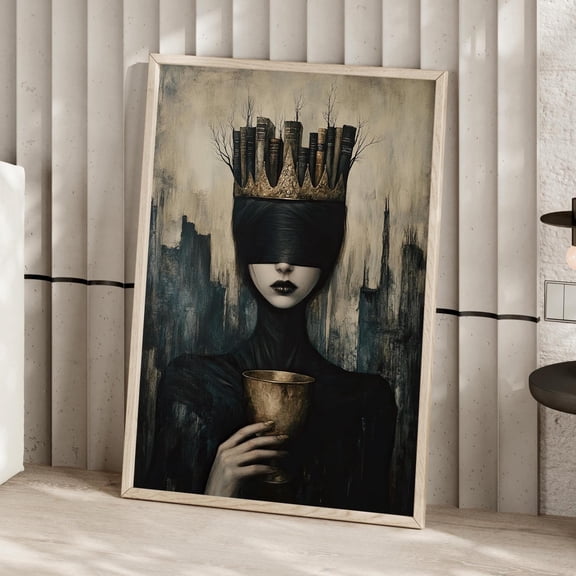 369 Prints Of Literature Oil Poster Gothic Dark Art Wall Decor, Woman With Crown And Books Mysterious Feminine Wall Art UNFRAMED, 12x18