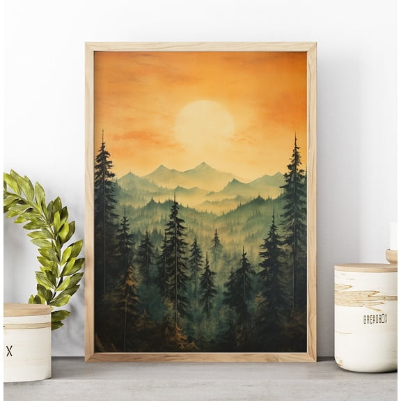 369 Prints Oil Style Mountain & Pine Forest Wall Art Aesthetic Sunset Print, Modern Home Room Decor, Perfect Gift For Nature Lover UNFRAMED, 8x12