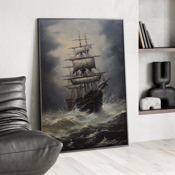 369 Prints Oil Style Ship On A Stormy Sea Art Print Vintage Pirate Ship Poster, Sailing Ship Seascape Print Perfect Beach House UNFRAMED, 8x12