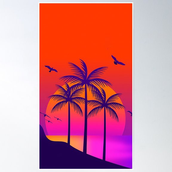 369 Prints Palm Trees Before A Beautiful Sunset- No Framed, Vintage Wall Art, Trendy Retro Print, Room Decor, Wall Art UNFRAMED, 24x36