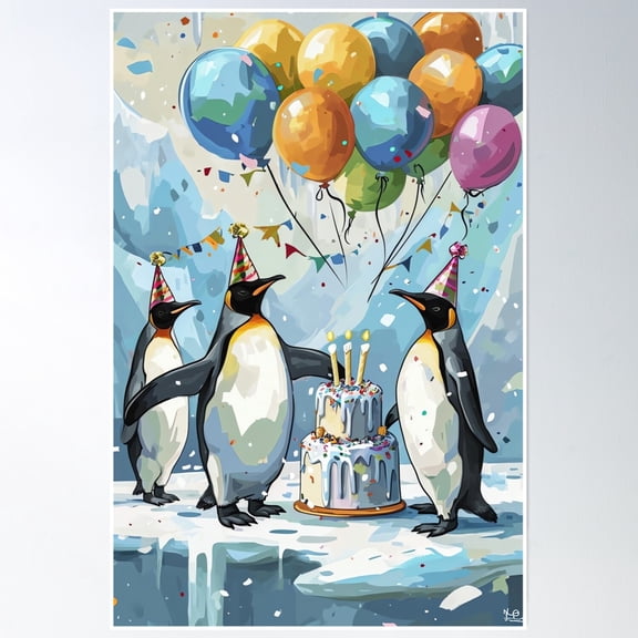 369 Prints Party Penguins On Ice- No Framed, Vintage Wall Art, Trendy Retro Print, Room Decor, Wall Art, Poster Only