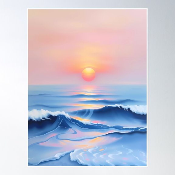 369 Prints Pastel Sunset Over Waves- No Framed, Vintage Wall Art, Trendy Retro Print, Room Decor, Wall Art UNFRAMED, 8x12