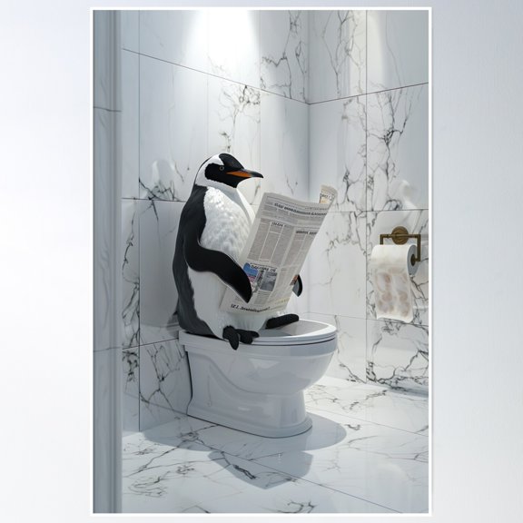 369 Prints Penguin Sitting On Reading A Newspaper- No Framed, Vintage Wall Art, Trendy Retro Print, Room Decor, Wall Art UNFRAMED, 8x12