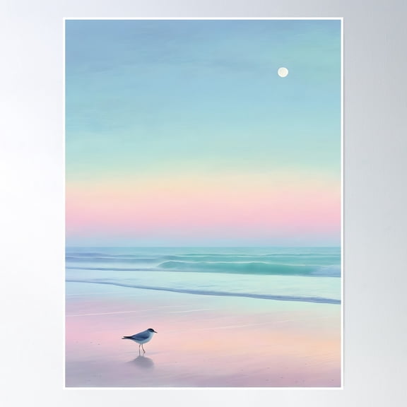 369 Prints Pink Sunset, Watercolor Landscape, Pink, Light Cyan- No Framed, Vintage Wall Art, Trendy Retro Print, Room Decor, Wall Art UNFRAMED, 12x18