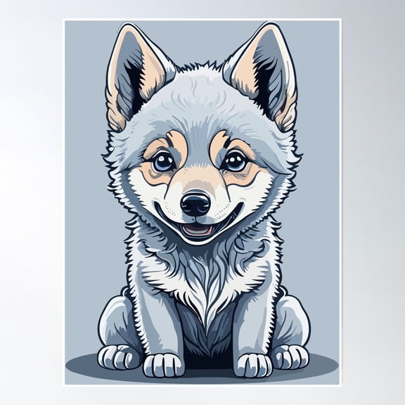 369 Prints Playful Wolf Cub- No Framed, Vintage Wall Art, Trendy Retro Print, Room Decor, Wall Art UNFRAMED, 8x12