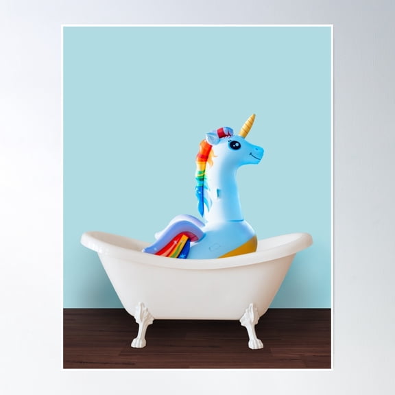 369 Prints Playing Unicorn Horse In Bathtub- No Framed, Vintage Wall Art, Trendy Retro Print, Room Decor, Wall Art UNFRAMED, 16x24