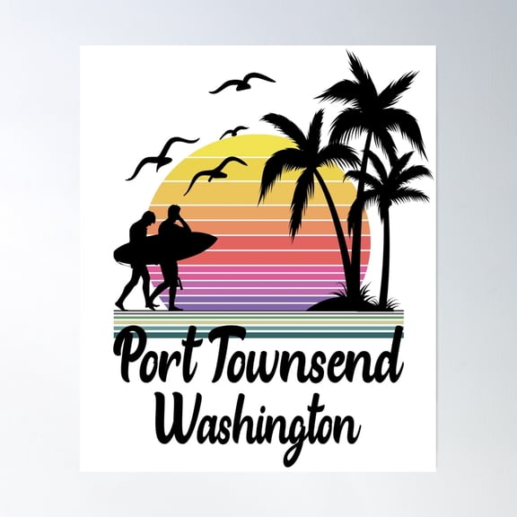369 Prints Port Townsend Washington Seaside Retro Sunset- No Framed, Vintage Wall Art, Trendy Retro Print, Room Decor, Wall Art UNFRAMED, 8x12