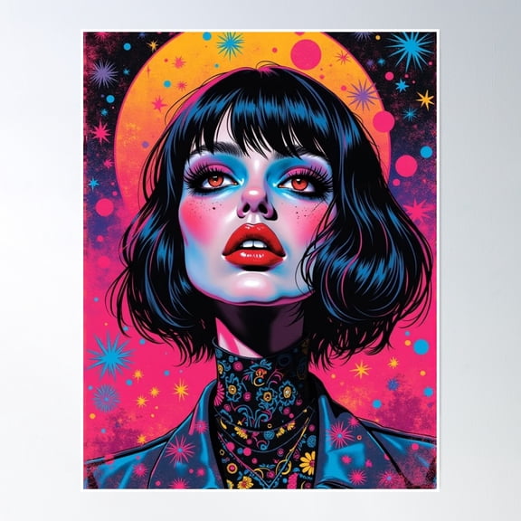 369 Prints Psychedelic Dream Under The Moon- No Framed, Vintage Wall Art, Trendy Retro Print, Room Decor, Wall Art UNFRAMED, 24x36