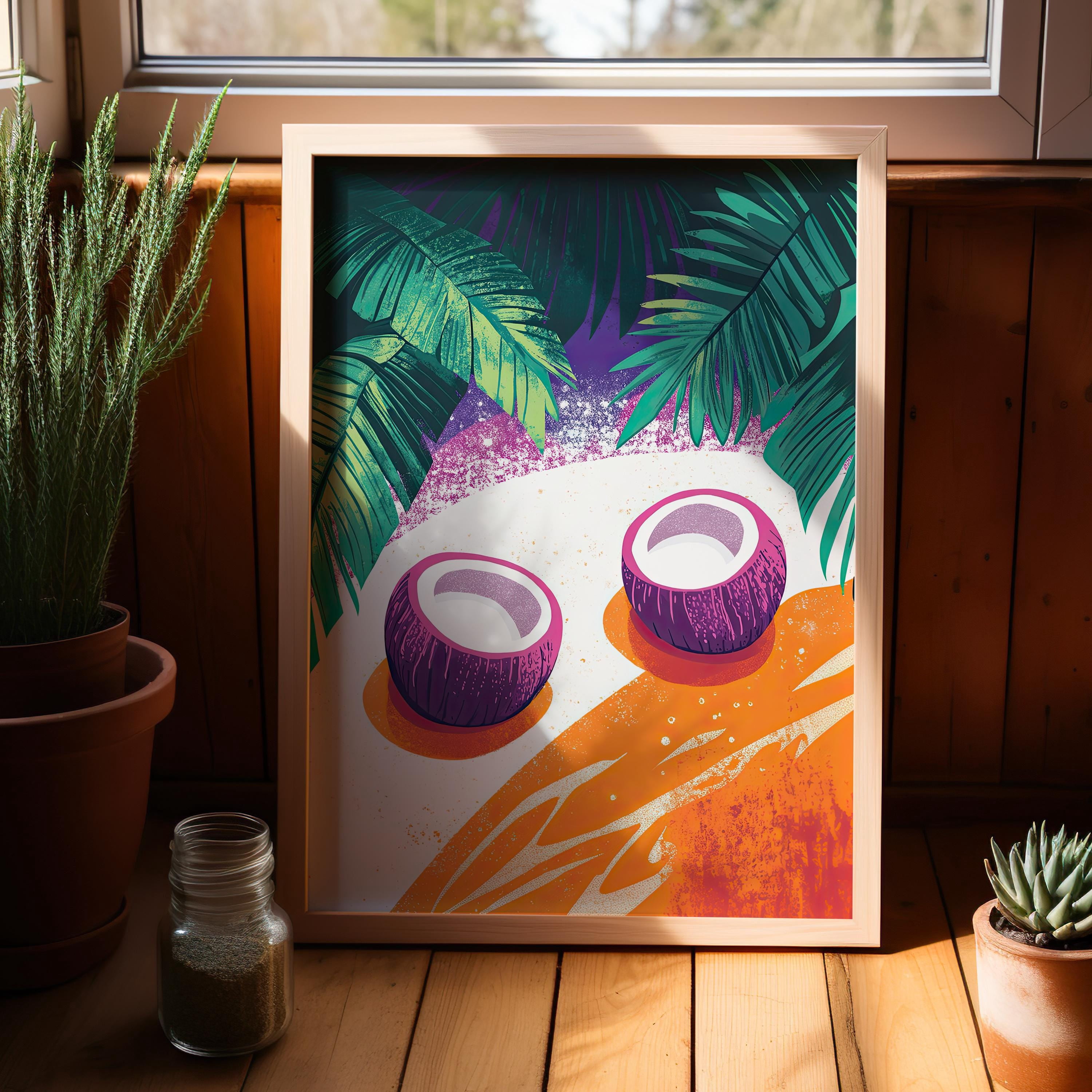 369 Prints Purple Coconut Beach Art Poster Abstract Tropical Sunset ...