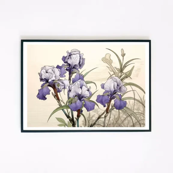 369 Prints Purple Iris Flowers Botanical Illustration Retro- No Framed, Vintage Wall Art, Trendy Retro Print, Room Decor, Wall Art UNFRAMED, 16x24