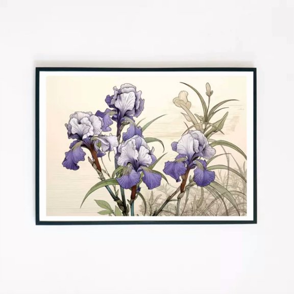 369 Prints Purple Iris Flowers Botanical Illustration Retro- No Framed, Vintage Wall Art, Trendy Retro Print, Room Decor, Wall Art UNFRAMED, 8x12