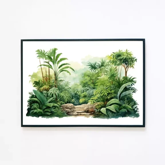 369 Prints Rainforest Palm Tree Watercolour Painting Illustration - No Framed, Vintage Wall Art, Trendy Retro Print, Room Decor, Wall Art UNFRAMED, 8x12