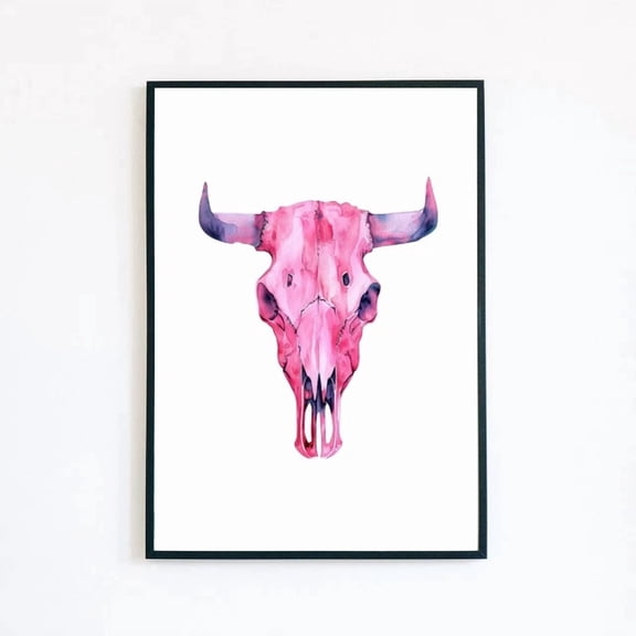 369 Prints Ram Skull Watercolour Pink Tattoo Grunge Illustration - No Framed, Vintage Wall Art, Trendy Retro Print, Room Decor, Wall Art UNFRAMED, 24x36