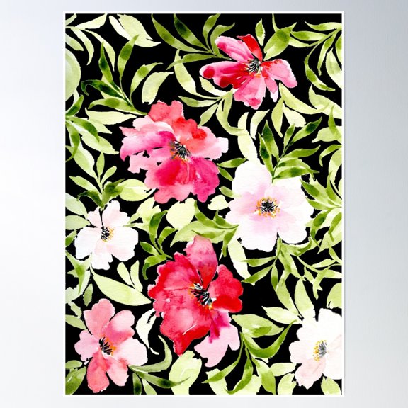 369 Prints Red And Pink Tropical Flowers And Leaves Watercolor- No Framed, Vintage Wall Art, Trendy Retro Print, Room Decor, Wall Art UNFRAMED, 8x12