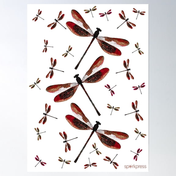 369 Prints Red Dragonfly - Akatombo Homage- No Framed, Vintage Wall Art, Trendy Retro Print, Room Decor, Wall Art UNFRAMED, 12x18