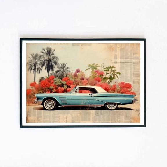369 Prints Retro Car Palm Tree Abstract Pop Art Collage Illustration- No Framed, Vintage Wall Art, Trendy Retro Print, Room Decor, Wall Art UNFRAMED, 8x12