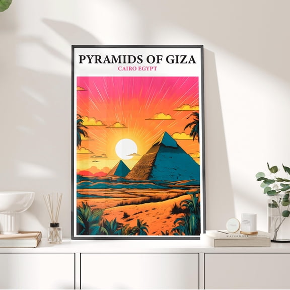 369 Prints Retro Pyramids Of Giza In Cairo Egypt Travel Wall Art Print Ancient Egyptian Architecture Modern Minimalist Landmark Souvenir UNFRAMED, 12x18