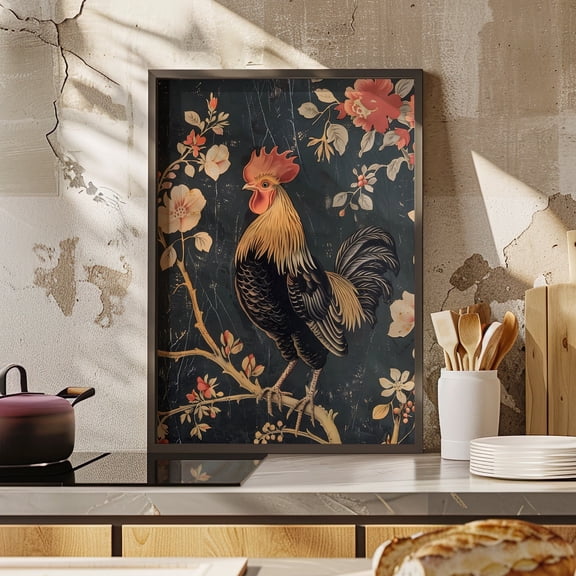 369 Prints Rooster William Morris Wall Art Print Vintage Country Bird Lover Gift For Her In Cottagecore Dark Academia, Mid Century Botanical UNFRAMED, 16x24